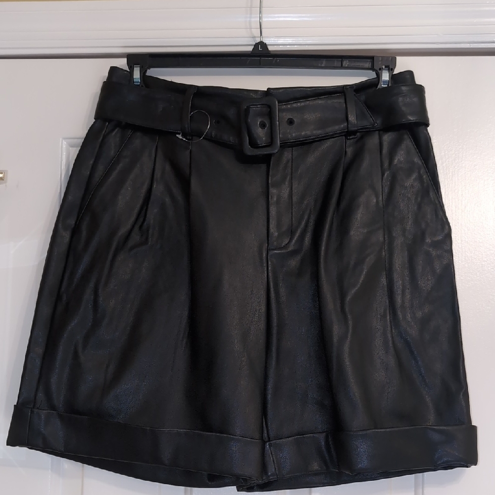 NWT - INC International Concepts Vegan Leather Cuffed Shorts - Black